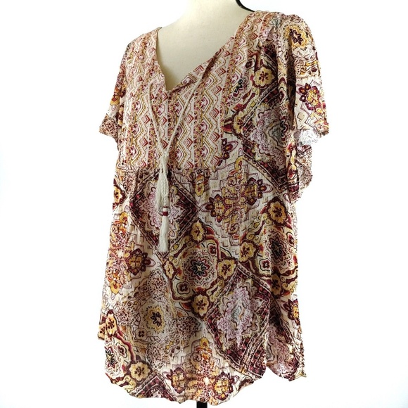 Style & Co. Tops - Style & Co Tunic Top Gold Red Flowy S/S New